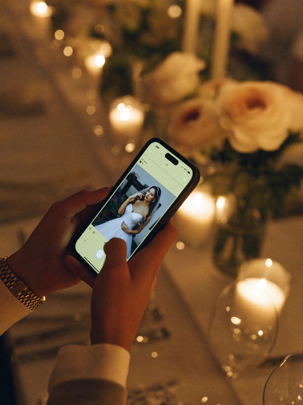 Close-up of a phone at a wedding table
