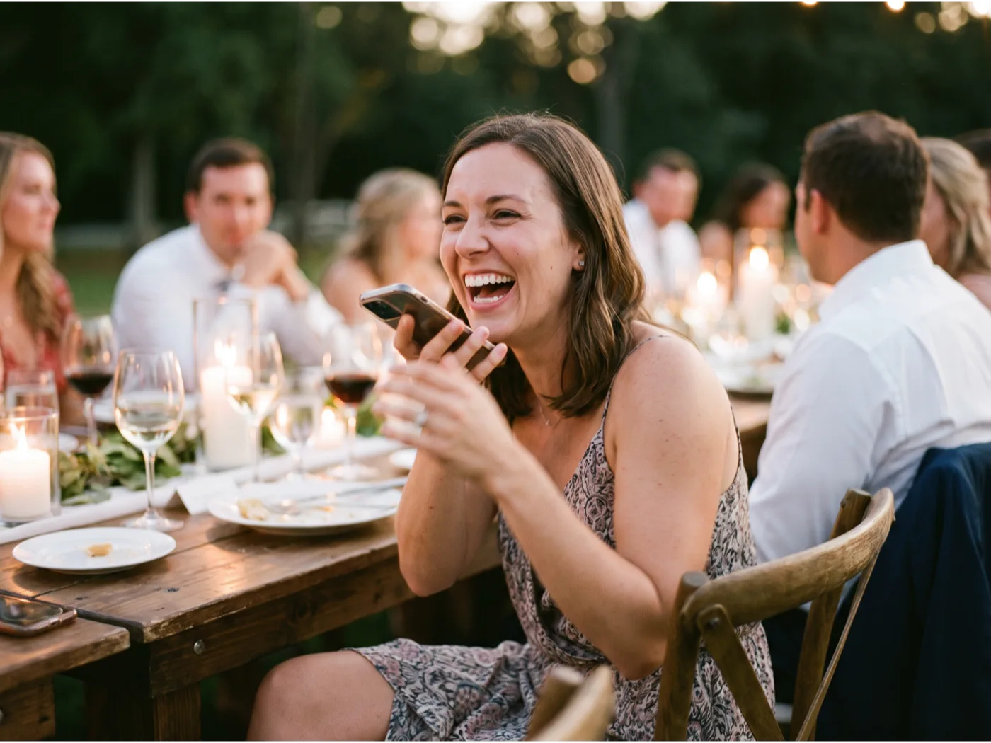 Guest recording a voice message at a wedding